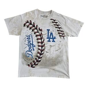 Liquid Blue (Mens Large) LA Dodgers T-Shirt Dyed All Over Baseball Print MLB Tee
